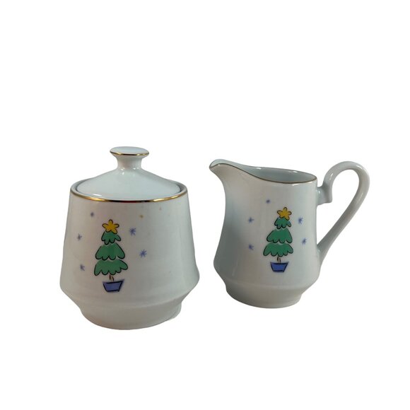 Merry Brite Sugar Bowl Creamer Set Christmas Tree Merry Christmas - Picture 10 of 11